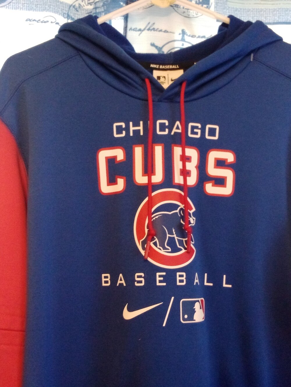 Nike Baseball Blue and Red Chicago Cubs Pullover Hoodie Men's Large
